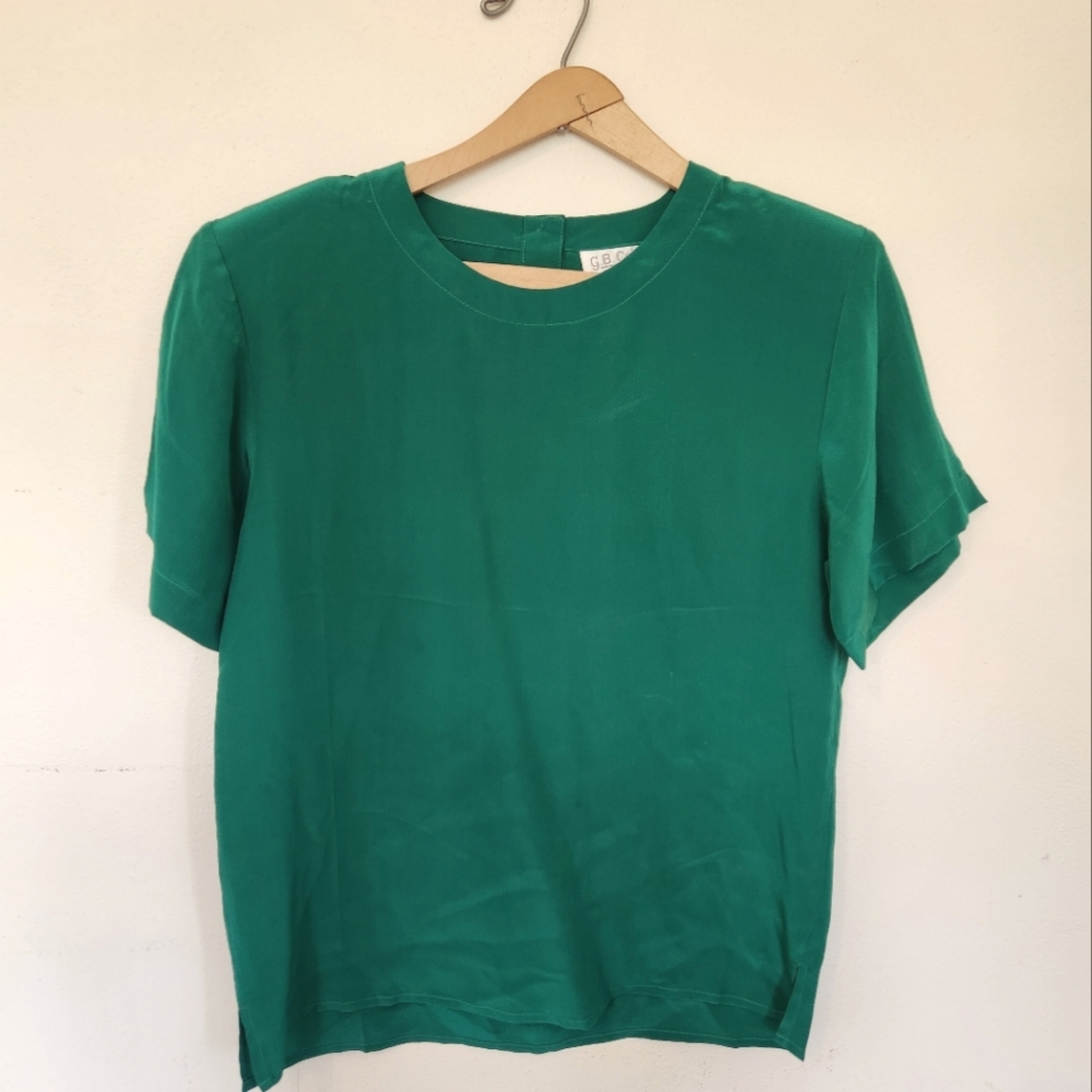Kelly Green Vintage 100% Silk Top Small